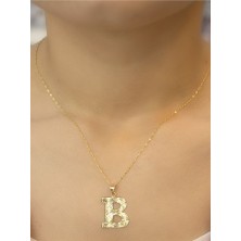 ZEYNEPLİ GOLD 14 Ayar Altın Press Füzyon B Harfli Kolye