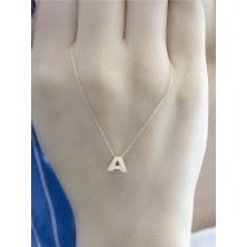 14 Ayar Altın 3 Boyutlu A Harfi Kolye