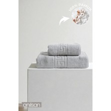 2'li Gri Greek Havlu Seti %100 Pamuk- 1 Adet El Havlusu 50x90 ve 1 Adet Banyo Havlusu 70x140