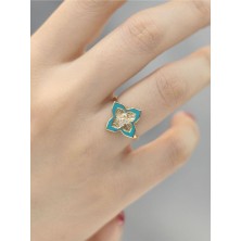 14 Ayar Altın Turkuaz Yonca Yüzük