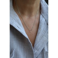 14 Ayar Altın Turkuaz Taşlı ve Tek Taş Detaylı Kolye