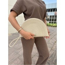 Moss Fermuarlı Hasır Jüt Vegan Clutch Çanta