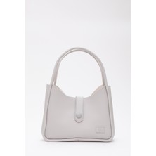 Gri Shk79 Deri Düğme Detaylı Çıtçıtlı Makyaj Çantalı Kol ve Omuz Çantası