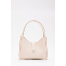 Krem Shk79 Deri Düğme Detaylı Çıtçıtlı Makyaj Çantalı Kol ve Omuz Çantası