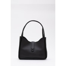 Siyah Shk79 Deri Düğme Detaylı Çıtçıtlı Makyaj Çantalı Kol ve Omuz Çantası