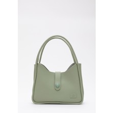 Mint Yeşil Shk79 Deri Düğme Detaylı Çıtçıtlı Makyaj Çantalı Kol ve Omuz Çantası