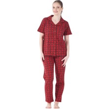 Estiva Kareli Desen Önden Düğmeli Bayan Pijama Takım