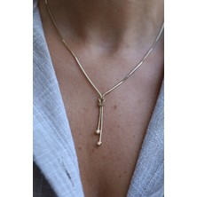 14 Ayar Altın Balıksırtı Uçları Dorika Toplu Düğüm Detaylı Sallantılı Kolye