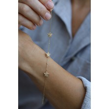14 Ayar Altın Dorika Toplu Yükseltili Yıldız Detaylı Bileklik