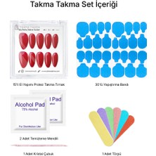 Takma Takma 10'lu Kırmızı Uzun Badem  TT1448 Tekrar Kullanılabilir El Yapımı Protez Takma Tırnak - Kırmızı-M
