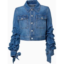 Tiff Büzgülü Kollu Kısa Denim Ceket