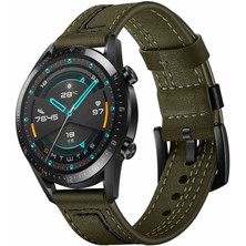 Mobicas Galaxy Gear S3 (42MM) Uyumlu 20MM Suni Deri Pu Kordon-19 Yeşil