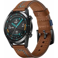 Mobicas Huawei Watch Gt 3 Se Uyumlu 22MM Suni Deri Pu Kordon-19 Kahverengi
