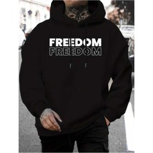 Freedom Mirror Baskılı Kapüşonlu Cepli Içi Yünlü Siyah Sweatshirt