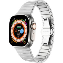Mobicas Apple Watch 7 (45MM) Uyumlu Çizgi Tasarımlı Metal Kordon-79 Gri