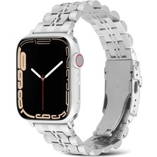 Mobicas Apple Watch 5 (40MM) Uyumlu Şeritli Görünüm Metal Kordon-54 Gümüş