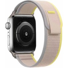 Mobicas Apple Watch 8 (41MM) Uyumlu Cırt Cırtlı Hasır Kordon-77 Beyaz-Sarı
