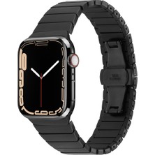 Mobicas Apple Watch 4 (44MM) Uyumlu Çizgi Tasarımlı Metal Kordon-79 Siyah