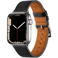 Mobicas Apple Watch 10 (46MM) Uyumlu Renkli Suni Deri Kordon-76 Siyah