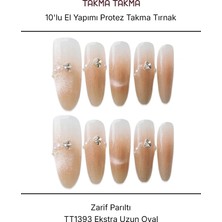 Takma Takma 10'lu Ten Rengi Extra Uzun Oval  TT1393 Tekrar Kullanılabilir El Yapımı Protez Takma Tırnak - Ten Rengi-XS