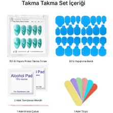 Takma Takma 15'li Yeşil Kısa Badem TT1373 Tekrar Kullanılabilir El Yapımı Protez Takma Tırnak - Yeşil-XS
