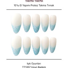 Takma Takma 10'lu Renkli Uzun Badem TT1357 Tekrar Kullanılabilir El Yapımı Protez Takma Tırnak - Renkli-S