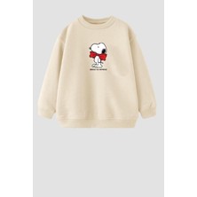 Kız Çocuk Snoopy Baskılı 3 Iplik Kumaş Pamuklu Sweatshirt