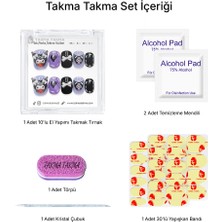 Takma Takma 10'lu Renkli Kısa Yuvarlak  TT1213 Tekrar Kullanılabilir El Yapımı Protez Takma Tırnak - Renkli-L