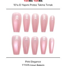 Takma Takma 10'lu Pembe Kısa Balerin TT1175 Tekrar Kullanılabilir El Yapımı Protez Takma Tırnak - Pembe-XS