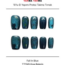 Takma Takma 10'lu Mavi Kısa Balerin TT1145 Tekrar Kullanılabilir El Yapımı Protez Takma Tırnak - Mavi-XS