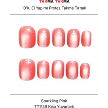 Takma Takma 10'lu Pembe Kısa Yuvarlak TT1159 Tekrar Kullanılabilir El Yapımı Protez Takma Tırnak - Pembe-XS