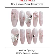 Takma Takma 10'lu Pembe Extra Uzun Oval TT1104 Tekrar Kullanılabilir El Yapımı Protez Takma Tırnak - Pembe-L