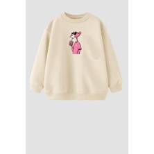 Kız Çocuk Pembe Panter Baskılı 3 Iplik Kumaş Pamuklu Sweatshirt