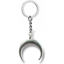 Ters Hilal Figürlü Metal Anahtarlık – Gotik Tarz Gümüş Renk Unisex Aksesuar