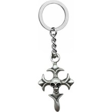 Kuru Kafa ve Haç Figürlü Metal Anahtarlık – Unisex Gotik & Alternatif Aksesuar