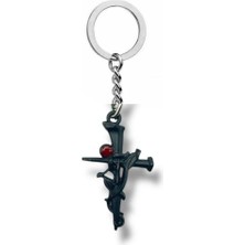 Gül ve Diken Sarılı Gotik Haç Figürlü Anahtarlık – Siyah Renk Unisex Metal Aksesuar