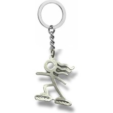 Paten Kayan Çöp Adam Figürlü Gümüş Renk Metal Anahtarlık – Enerjik ve Eğlenceli Stil