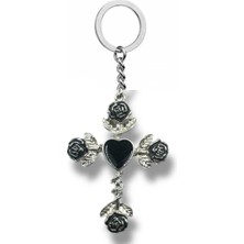 Siyah Güllü Gotik Haç Figürlü Unisex Anahtarlık – Karanlık Romantizm ve Derin Anlamların Simgesi