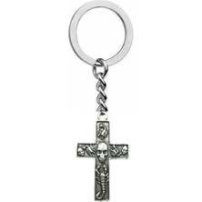 Kurukafa Figürlü Gotik Haç Tasarımlı Unisex Anahtarlık – Metal Alternatif Tarz Aksesuar