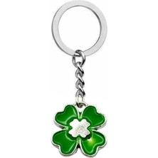 Yeşil Renkli Dört Yapraklı Yonca Figürlü Anahtarlık – Zamak Metal Unisex Aksesuar