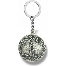 Anne ve Çocuk Figürlü Hayat Ağacı Anahtarlık – Gümüş Renk Unisex Metal Aksesuar
