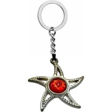 Deniz Yıldızı Figürlü Anahtarlık – Kırmızı Taş Detaylı Zamak Kaplama Şık Aksesuar