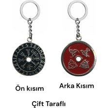 Viking Pusulası Siyah & Kırmızı Çift Taraflı Unisex Anahtarlık – Koruma ve Yol Gösterici Tasarım