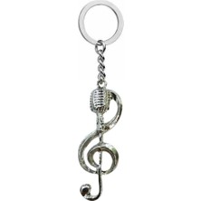 Sol Anahtarı ve Mikrofon Temalı Metal Anahtarlık – Unisex - Müzik Aksesuarı
