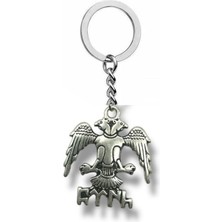 Çift Başlı Kartal Figürlü Gümüş Renk Metal Anahtarlık – Gücün ve Tarihin Izinde