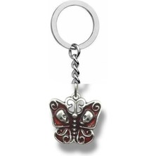 Deathly Butterfly Figürlü Unisex Anahtarlık Kırmızı Detaylı Gotik Tasarım