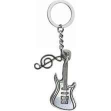 Sol Anahtarı ve Elektro Gitar Figürlü Metal Anahtarlık – Unisex -Müzik Temalı Aksesuar