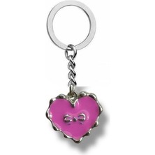 Pembe Taşlı Fiyonk Detaylı Kalp Unisex Anahtarlık – Zarafetin ve Sevginin Anahtarı