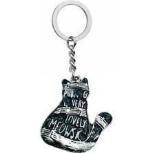 Siyah Nota Figürlü Kedi Metal Anahtarlık – Müzik Temalı – Unisex Aksesuar