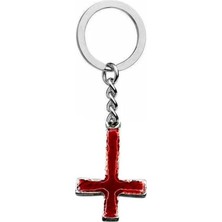Kırmızı Mineli Gotik Haç Metal Anahtarlık – Unisex Alternatif & Gotik Aksesuar